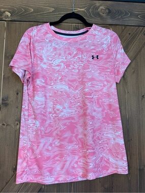 Under Armour Pink & White Marble-Print Short Sleeve Tee